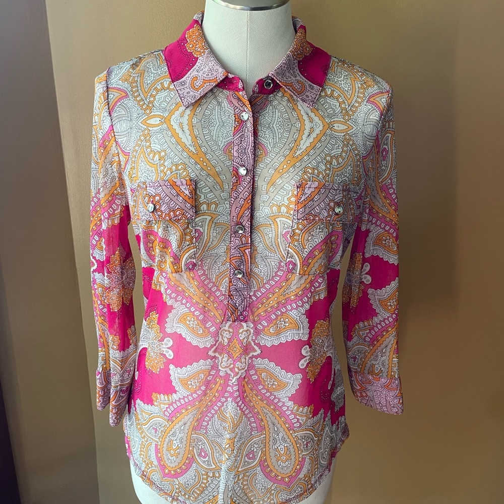 Women’s INC top with rhinestones buttons. Size medium.